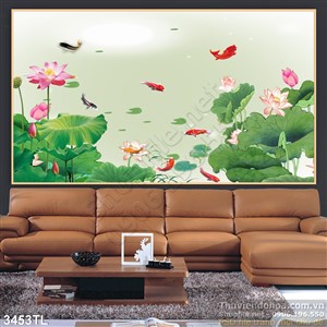 Tranh hoa Sen cá chép trang trí tường đẹp