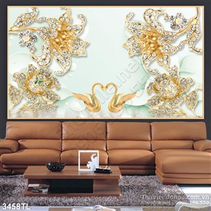 Tranh hoa kim cương và chim thiên nga