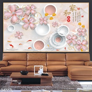 Tranh thư pháp hoa giả ngọc cá chép in gạch đẹp