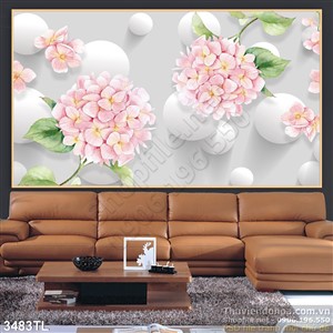 Tranh 3D hoa tú cầu trang trí tường
