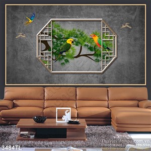 Tranh cửa sổ và cây tùng đẹp