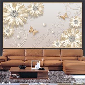 Tranh lụa hoa Cúc trang trí phòng khách