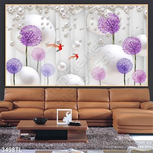 Tranh 3D ngọc trai và hoa trang trí phòng ngủ