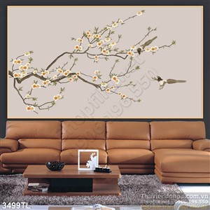 Tranh hoa Mai và chim én dán tường đẹp