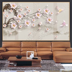 Tranh 3D hoa Đào trang trí treo tường đẹp