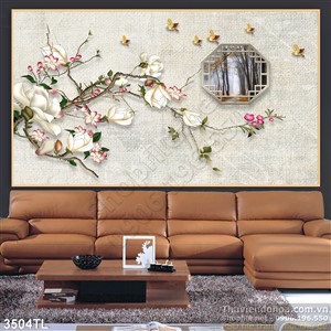 Tranh cửa sổ và hoa trang trí phòng khách