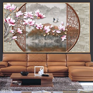 Tranh cửa sổ hoa mộc lan đẹp