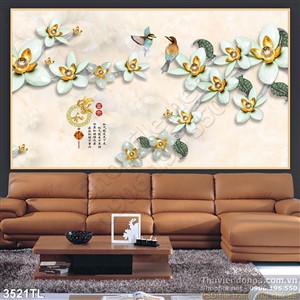 Tranh 3D hoa lan kim cương trang trí phòng ngủ