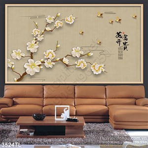Tranh thư pháp hoa Mai trang trí phòng khách
