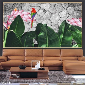 Tranh decor chim Vẹt và hoa chuối
