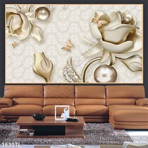 Tranh lụa 3D hoa hồng bằng vàng