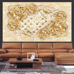 Tranh 3D hoa hồng dát vàng cổ điển