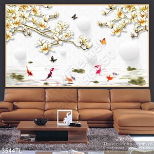 Tranh hoa và cá chép in gạch chất lượng cao