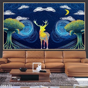 Tranh sơn dầu nai nghệ thuật trang trí tường