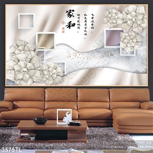 Tranh lụa 3D hoa kim cương thư pháp đẹp