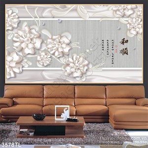 Tranh lụa 3D hoa thư pháp trang trí phòng khách