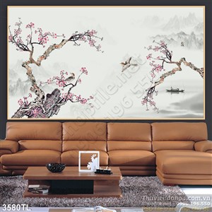 Tranh màu nước hoa đào trang trí tường đẹp