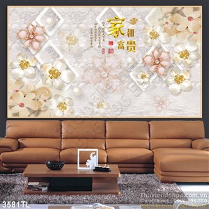 Tranh lụa 3D  hoa ngọc trang trí phòng ngủ đẹp