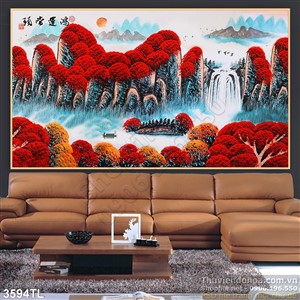 Tranh sơn dầu thác nước màu thu đẹp độc đáo