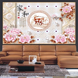 Tranh thư pháp hoa mãu đơn trang trí tường đẹp