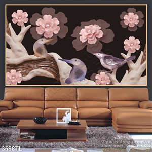 Tranh điêu khắc hoa hồng và chim én