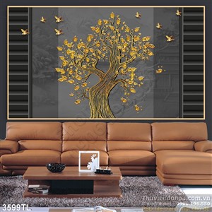 Tranh 3D cây kim tiền trang trí tường đẹp