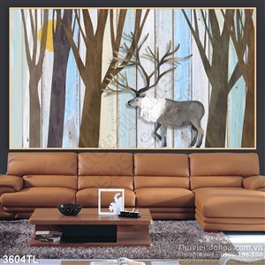 Tranh sơn dầu hươu trong rừng