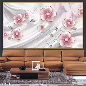 Tranh lụa 3D hoa đào giả ngọc đẹp
