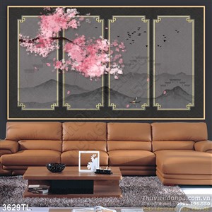 Tranh hoa đào nghệ thuật trang trí phòng khách