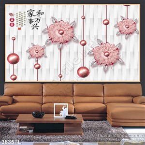 Tranh thư pháp hoa ngọc trai trang trí phòng ngủ đẹp