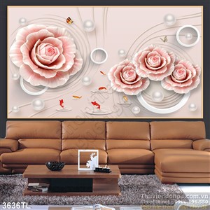 Tranh 3D hoa hồng ngọc trai trang trí tường đẹp nhất