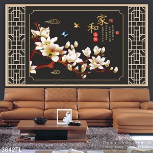 Tranh thư pháp hoa Mộc lan trang trí đẹp