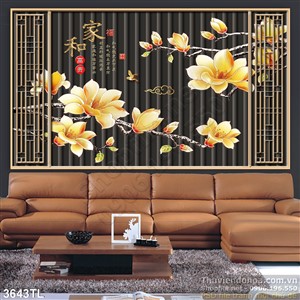 Tranh 3D hoa kim tiền trang trí tường phòng khách