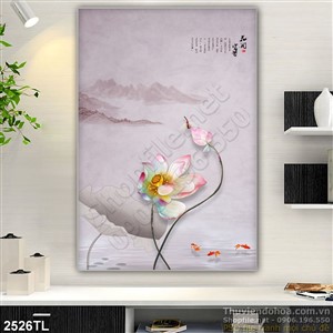 Tranh thư pháp hoa Sen trnag trí tường