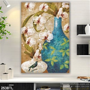 Tranh sơn dầu bình hoa lan nghệ thuật