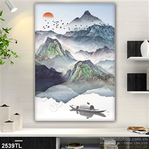 Tranh sơn dầu phong thủy rừng núi