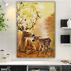 Tranh hươu trong rừng đẹp độc đáo