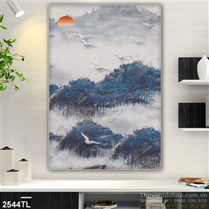 Tranh sơn dầu cảnh rừng và chim bồ câu