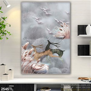 Tranh điêu khắc hươu nai nghệ thuật trang trí phòng ngủ