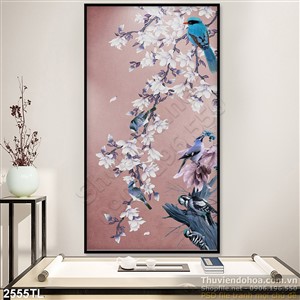 Tranh hoa đào và chim én trang trí đẹp