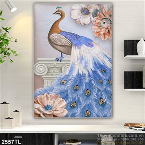 Tranh sơn dầu chim công nghệ thuật đẹp