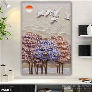 Tranh điêu khắc chim bồ câu trong rừng trang trí phòng ngủ