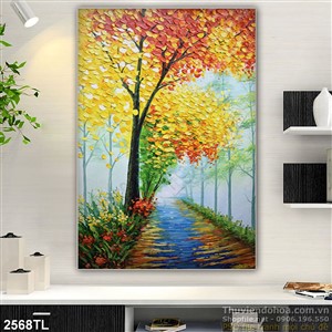Tranh sơn dầu con đường và cây đẹp nhất