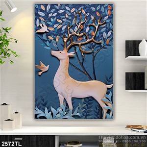 Tranh điêu khắc nai trong rừng trang trí phòng khách