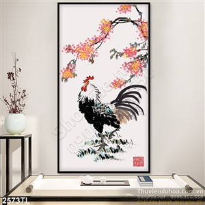 Tranh thư pháp gà trang trí treo tường đẹp