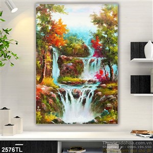 Tranh sơn dầu thác nước phong thủy đẹp