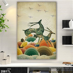 Tranh sơn dầu nai trang trí tường hiện đại