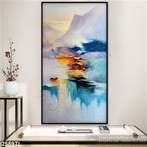 Tranh sơn dầu làng quê trang trí phòng khách