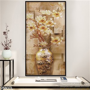 Tranh bình hoa 3D kim tiền trang trí phòng ngủ