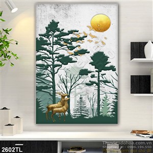Tranh hươu nai tron rừng nghệ thuật đẹp nhất